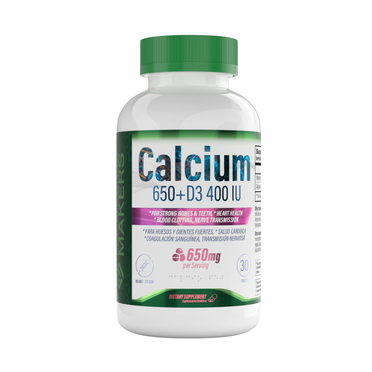 Calcio 650 mg + Vitamina D3 400 IU 30 Tabletas